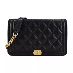 9.9新Chanel/香奈儿LeboyWoc小牛皮黑色女款中号单肩斜跨包麻将包