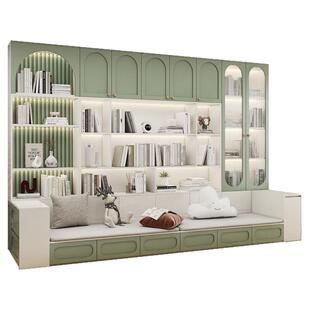 实木去客厅化书柜一体整墙到顶带卡座书架背景墙储物柜定制书柜墙