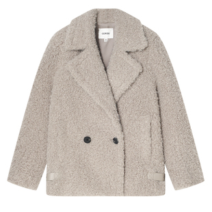 COVERINS2024年冬季新款软糯泰迪熊大衣女短款双排扣毛绒外套