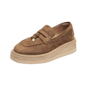 思加图新款复古乐福鞋草编渔夫鞋厚底增高一脚蹬女鞋H2276CA5