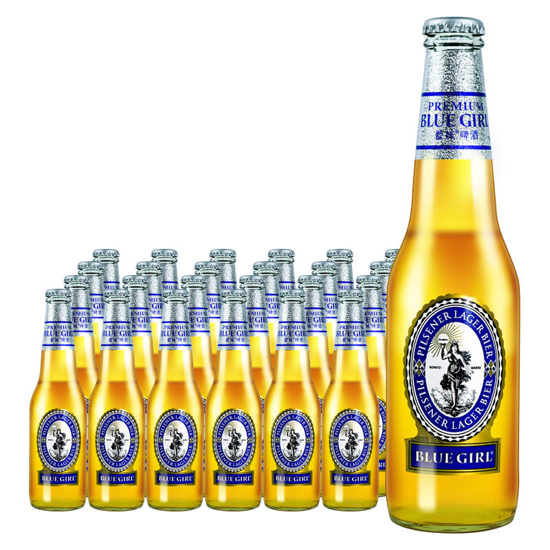 BLUEGIRL/蓝妹啤酒德国工艺国产拉格啤酒330ml*24瓶整箱装黄啤酒