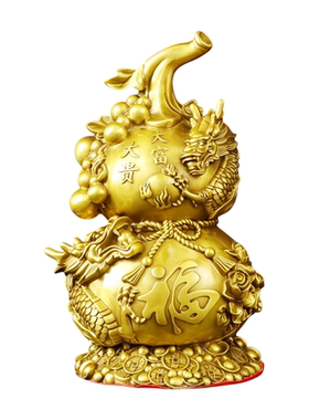 黄铜盘龙浮雕葫芦摆件福禄双全