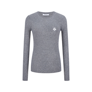 MosesQueen魔西女王灰色针织打底衫女秋冬内搭毛衣设计感长袖上衣