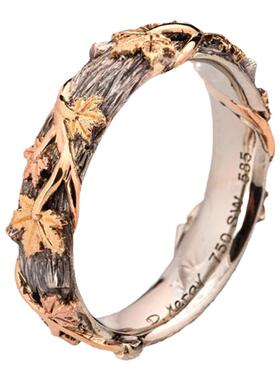 14k金休闲自然纹理树枝枫叶戒指