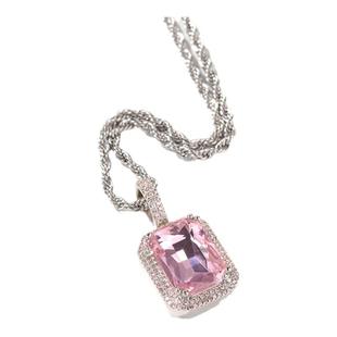 ICE BLING 荧光摩卡方形实心宝石吊坠项链 小众ins男女毛衣链简约