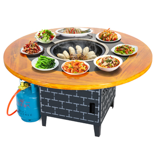 铁锅炖灶台桌燃气柴火鸡灶台大锅台地锅鸡专用灶商用餐桌火锅桌子