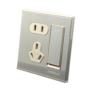 国际电工86型不锈钢拉丝面板开关插座二开单控金属一开五孔双控