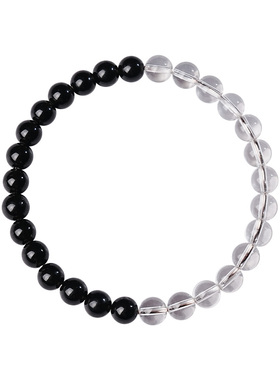 收藏级天然白水晶黑曜石手串