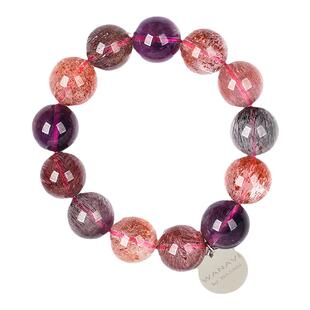 瓦萨比天然超七水晶珍藏手链女单圈手串紫发晶紫云母黑加仑超水晶