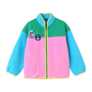 女童摇粒绒外套春装新款儿童抗静电夹克上衣大童多巴胺拉链衫童装
