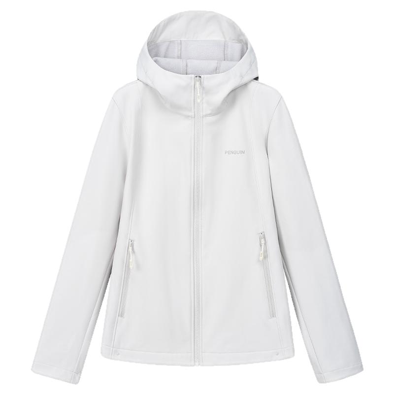 企鹅户外软壳衣女2026新款春夏连帽加绒外套三防登山服运动服上衣