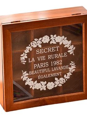 复古风木质桌面杂物翻盖永生花