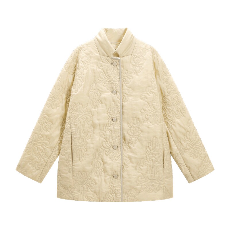 例外棉服优雅女绣花立领日常实穿