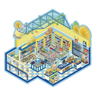 艺蓝95.0造景贴纸大版柠檬便利店末日房车微缩场景合集本大号大尺寸3D立体小屋贴画手账手帐diy手工玩具女孩