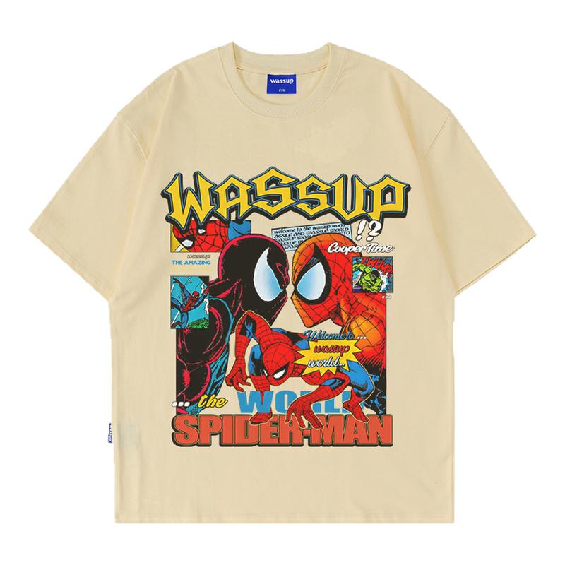 WASSUP蜘蛛侠美式动漫短袖T恤男