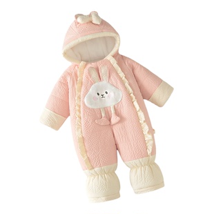 2025婴儿冬季新款衣服新生儿加绒加厚连体衣外出防风衣月宝宝抱服