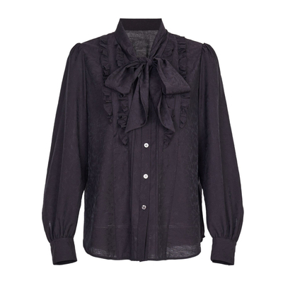 婉甸2025黑色长袖衬衫瑞丽风H型系带蝴蝶结1241S03XJ1