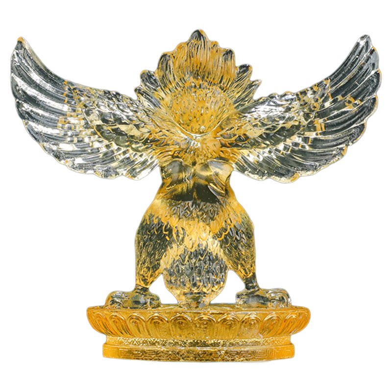 藏传用品 琉璃大鹏金翅鸟佛像 密宗小供护佛像 琥珀色 高10cm