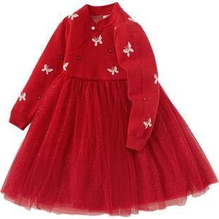 巴拉巴拉女童连衣裙小童宝宝红色拜年服春秋新款儿童洋气公主裙子