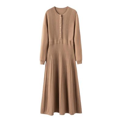 羊绒连衣裙女圆领长袖收腰