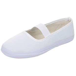 小白鞋女款松紧套脚表演舞蹈鞋浅口帆布跳舞体操白布鞋工作护士鞋