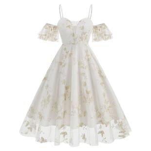 法式轻奢晚礼服吊带露肩名媛气质高腰蓬蓬重工刺绣花网纱长连衣裙