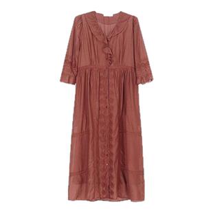 TALASA丝棉连衣裙2026年春夏新款荷叶边刺绣设计复古法式浪漫时尚