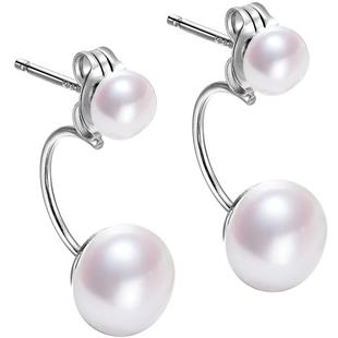 黛米珠宝 简心 8-9mm白色淡水珍珠耳钉S925银耳环气质耳饰-配证书