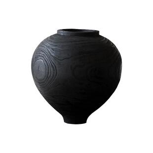 侘寂中古圆形花瓶木质水养鲜花插花客厅餐桌装饰摆件法式高级感黑