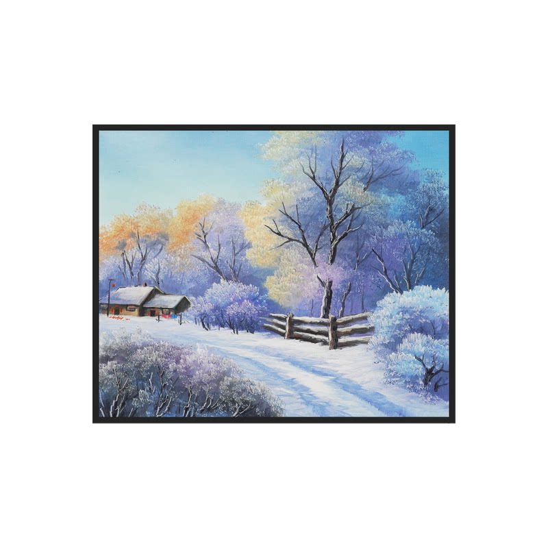 雪乡雪景纯手绘山水油画横幅招财客厅装饰画风景餐厅卧室玄关壁画