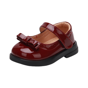 女童红色皮鞋1-3岁女孩公主鞋女宝宝春秋软底学步鞋黑色小童单鞋