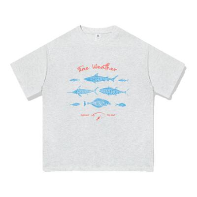 美式复古鱼纹印花短袖t恤女