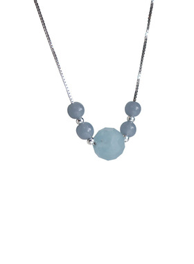城市奶油蓝色天然石森系项链