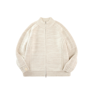 WHIMNOTION 超重磅美利奴羊毛混纺破骨拼接拉链开衫毛衣针织外套