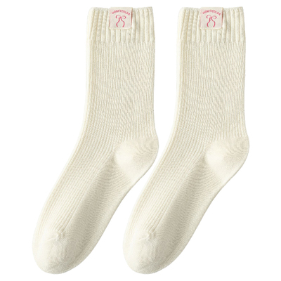 布标蝴蝶结袜子女款纯棉中筒长袜