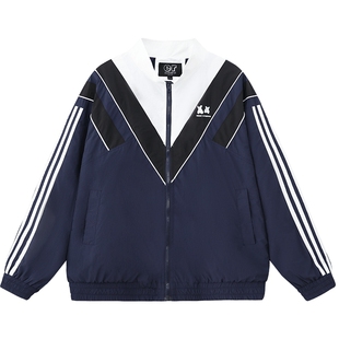 ER三条杠立领夹克2026秋季泽西风运动外套美式复古潮牌情侣宽松