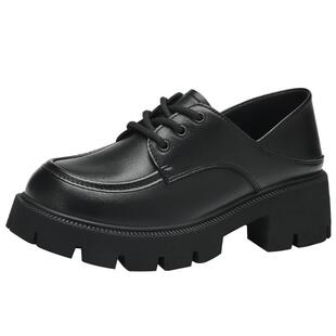 戈美其真皮乐福鞋女春季新款系带小皮鞋厚底英伦风jk两穿单鞋