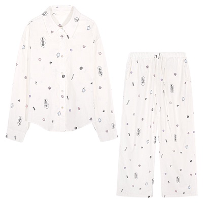 落落狷介棉麻两件套衬衫+阔腿裤