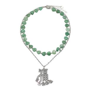 MONA张绮贤同款五福钛钢项链女轻奢小众高级感玉石爱心锁骨链颈链