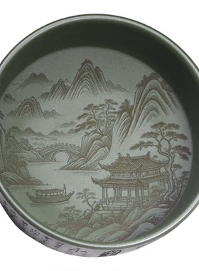 宜兴紫砂杯刻绘兰亭序墨绿泥紫砂茶杯主人杯个人专用功夫品茗杯