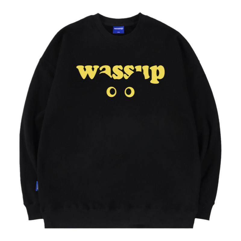WASSUP猫咪字母圆领卫衣潮牌