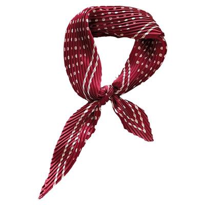 显白安可拉红褶皱小丝巾围巾春秋