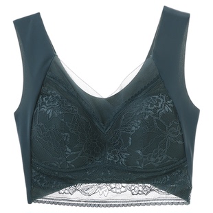 娅美乐内衣女夏薄款透气蕾丝塑形大显小杯美背文胸一体背心防下垂