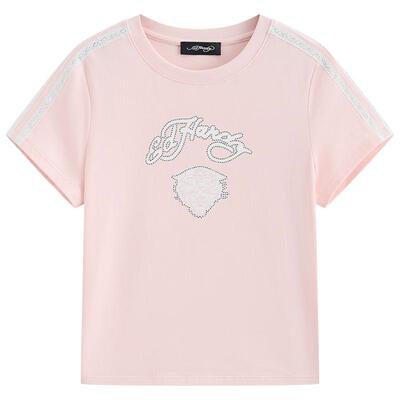 Ed Hardy埃德哈迪夏季流行新款女士拔印烫钻蕾丝织带紧身短袖T恤