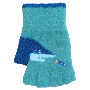 新款儿童半指手套冬季保暖可爱小孩中大童男孩女童小学生露指手套