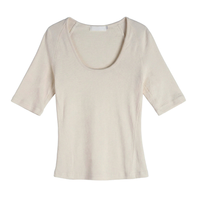 U领修身收腰中袖轻熟风T恤莱赛尔