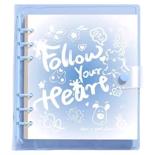 涂鸦高颜值软皮透明渐变活页笔记本本子可拆卸扣环不硌手insA5日记本记事本手帐本正方形本加厚方格空白本B5