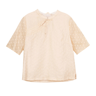 布符夏季新款百搭中式领半开襟流苏扣女士五分袖国风旗袍上衣