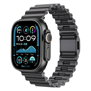 适用苹果手表Ultra3/2/1 不锈钢AppleWatchS9/8金属磁吸扣表带耐用 iWatchS11/S10 智能运动腕带男款新款便捷