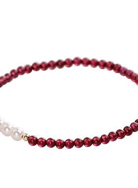 天然石榴石施H家珍珠手链